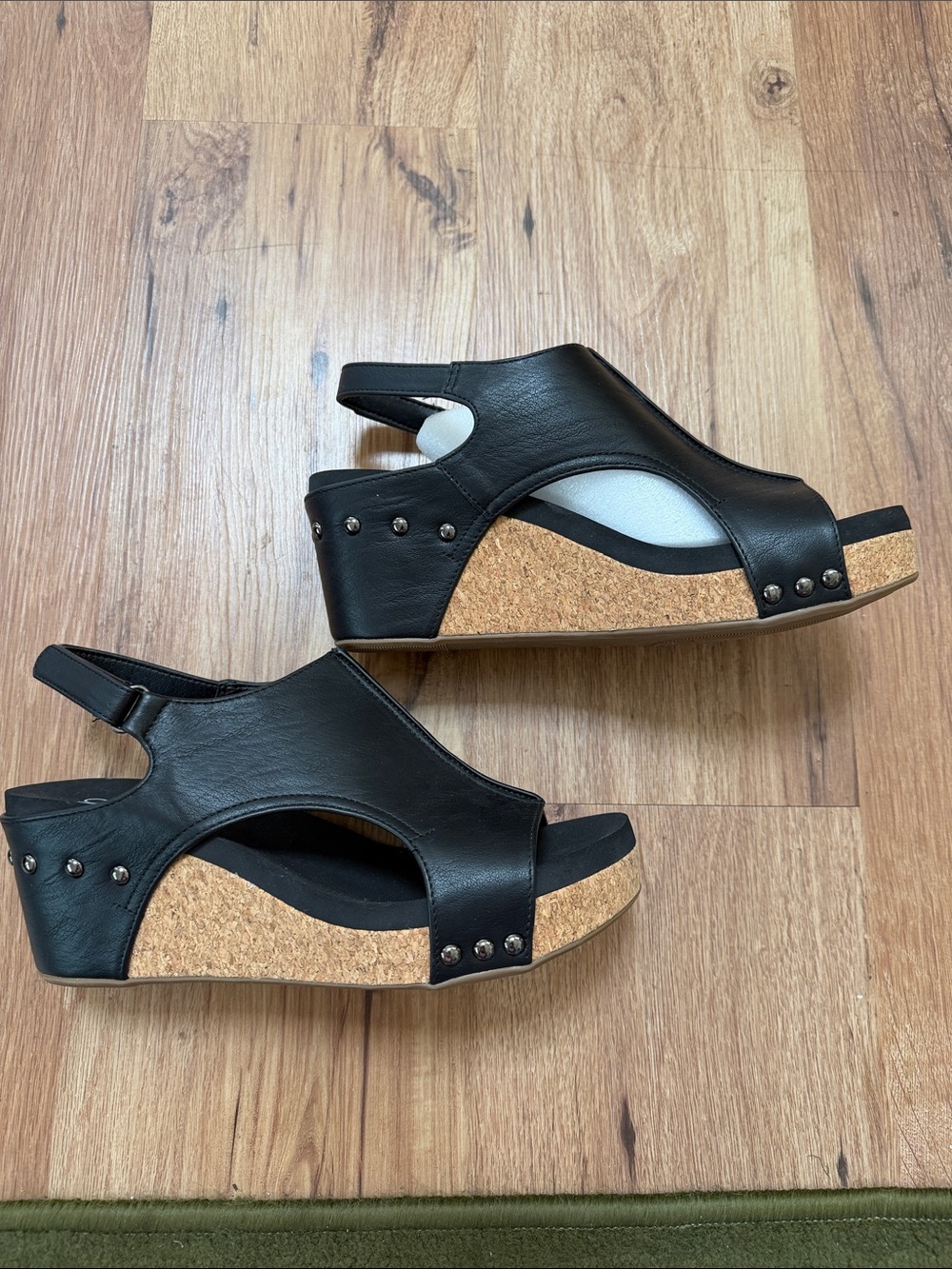Corkys Black Open-Toe Slingback Cork Wedge Sandals, size 9, NIB - Picture 3 of 6